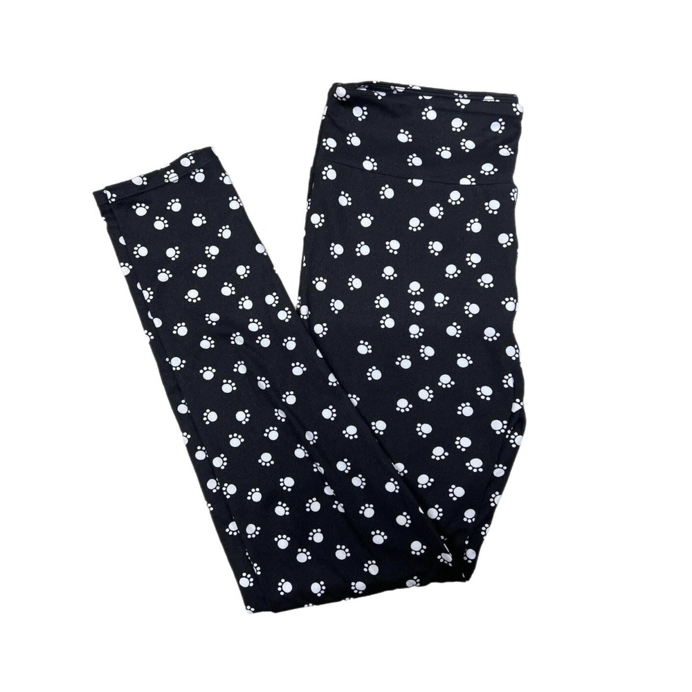 Tc2 LuLaRoe Leggings Black W/ White Small Paws Fits 18/24 Rare
